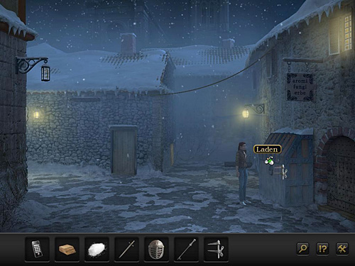 Go outside (cursor at the bottom of the screen) and use the mouth spreader to open the hatch of the small shop - Disable guards - Chapter 3 - Florence, Italy - Secret Files 3: The Archimedes Code - Game Guide and Walkthrough