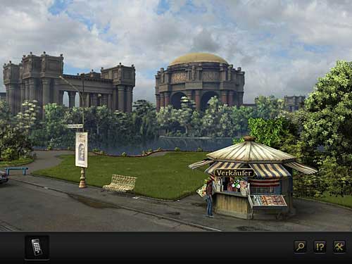 Go to the kiosk on the right and talk to the shop man - Get rid of the officer - Chapter 4 - San Francisco, USA - Secret Files 3: The Archimedes Code - Game Guide and Walkthrough