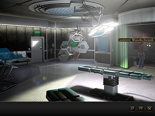 Go right and open the bottom cupboard behind the curtain - Reach the other side - Chapter 7 - CERN, Switzerland - Secret Files 3: The Archimedes Code - Game Guide and Walkthrough