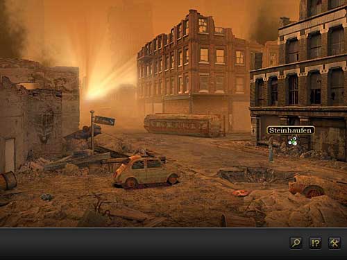 Take a stone from the heap on the left and throw it at the window - Locate guardians - Chapter 7 - CERN, Switzerland - Secret Files 3: The Archimedes Code - Game Guide and Walkthrough