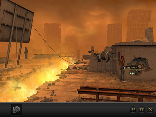 Now turn the elevator wheel - Nina will lower the metal billboard, creating a path to the Guardian - Reach the Guardian - Chapter 7 - CERN, Switzerland - Secret Files 3: The Archimedes Code - Game Guide and Walkthrough