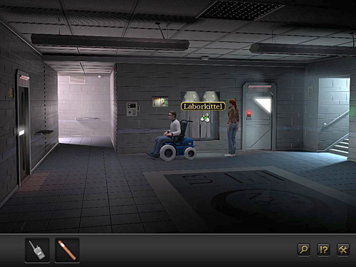 Return to the corridor and examine 2 lab coats hanging in the niche (right behind the assistant) - Deactivate the laser grid - Chapter 9 - CERN, Switzerland - Secret Files 3: The Archimedes Code - Game Guide and Walkthrough