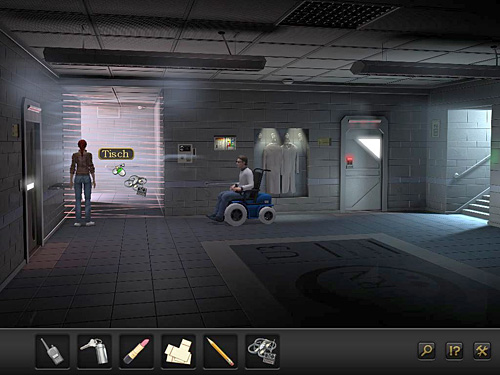 Combine the UFO model with poster strip and fly it to the table on the wall behind the laser grid - Deactivate the laser grid - Chapter 9 - CERN, Switzerland - Secret Files 3: The Archimedes Code - Game Guide and Walkthrough