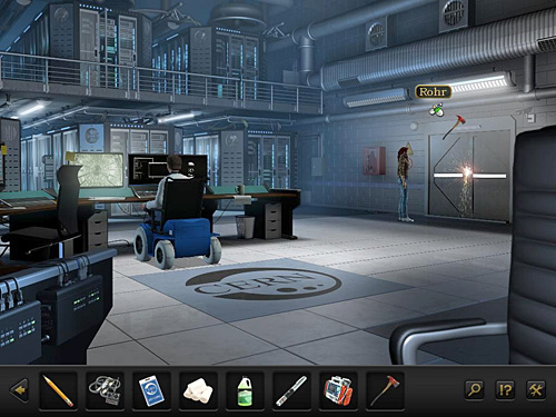 Use the axe to cut the pipe with liquid nitrogen over the door - Stop the mercenaries - Chapter 9 - CERN, Switzerland - Secret Files 3: The Archimedes Code - Game Guide and Walkthrough