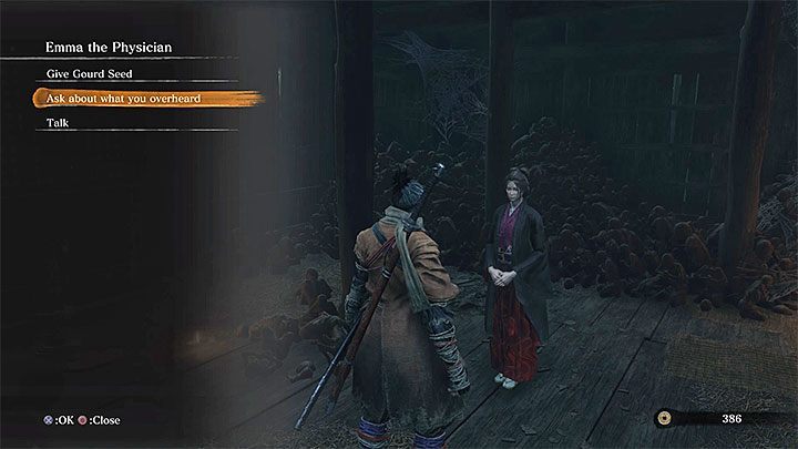 Speak to Emma and select the option in which you will ask her about what you overheard - the second dialog option - Purification | Sekiro Shadows Die Twice endings - Game Endings - Sekiro Guide and Walkthrough