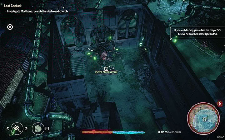 If you want to sneak into the destroyed church then jump on the front balcony and go through the hole in the wall - Lost Contact | Walkthrough | Main quest - Main Quests - Seven The Days Long Gone Game Guide