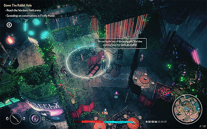 You can notice three blue circles on the Wardens Holds map - they show areas where you can overhear conversations - Down the Rabbit Hole | Walkthrough | Main quest - Main Quests - Seven The Days Long Gone Game Guide