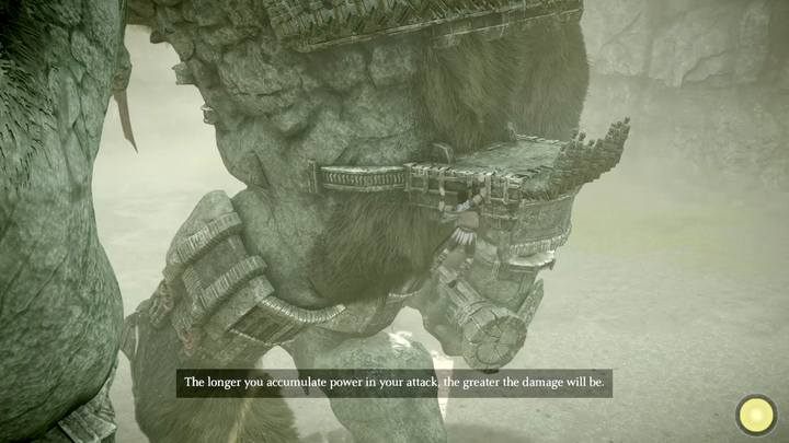 Climb on the colossus back. The ledge will allow you to regenerate your strength. - Colossus 1 Valus | Shadow of the Colossus Walkthrough - Walkthrough - Shadow of the Colossus Game Guide