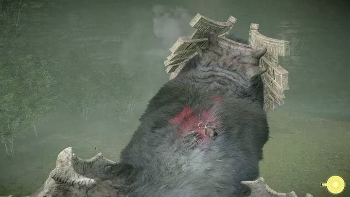 The vital spot on the beasts neck - the second one can be found on the top of its head - Colossus 4 - Phaedra | Shadow of the Colossus Walkthrough - Walkthrough - Shadow of the Colossus Game Guide