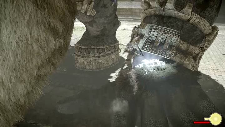 The left hand is used by the boss to prop himself during bending down - use the opportunity to grab a hold of the hand - Colossus 6 - Barba | Shadow of the Colossus Walkthrough - Walkthrough - Shadow of the Colossus Game Guide