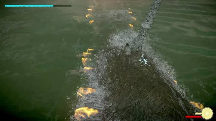 The spikes stop glowing when you deal damage to the vital areas in front of them - Colossus 7 - Hydrus | Shadow of the Colossus Walkthrough - Walkthrough - Shadow of the Colossus Game Guide