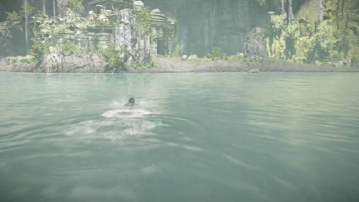 The grotto has an altar with a water basin - this is the corridor leading to the arena. - Colossus 8 - Kuromori | Shadow of the Colossus Walkthrough - Walkthrough - Shadow of the Colossus Game Guide