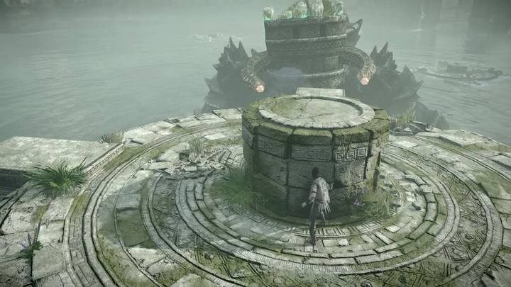 Climb onto the opponents back and continue to the head, which contains a set of stony teeth - Colossus 12 - Pelagia | Shadow of the Colossus Walkthrough - Walkthrough - Shadow of the Colossus Game Guide