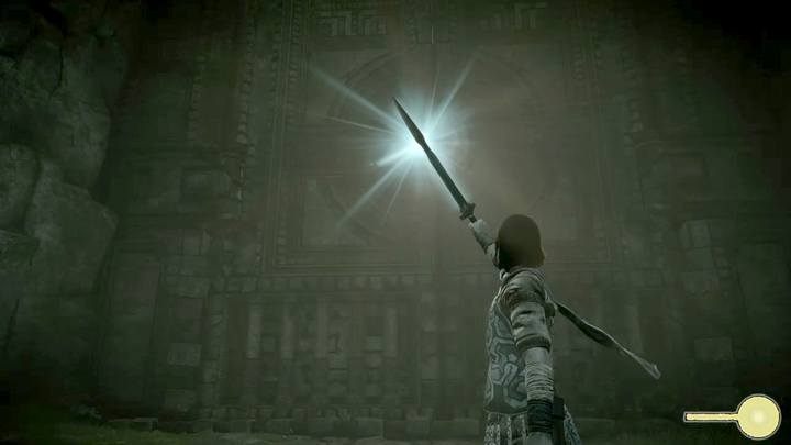 Equip your sword and activate the rays (R1) to unlock the door - Colossus 16 - Malus | Shadow of the Colossus Walkthrough - Walkthrough - Shadow of the Colossus Game Guide