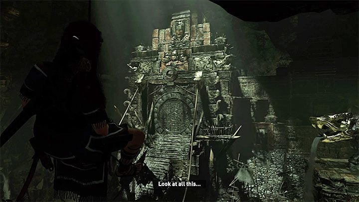 You start the riddle when you reach the large hall shown in the picture above - How to solve the gate opening puzzle of Eye of the Serpent in Cenotes? - Solving Riddles - Shadow of the Tomb Raider Game Guide