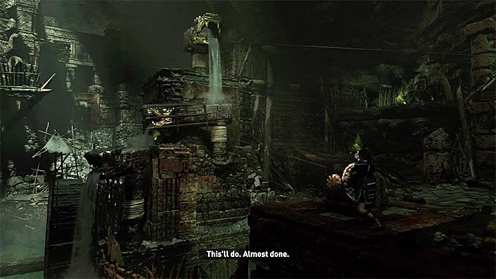 Break the connection with the top structure and send a rope arrow back to the middle (the one you climbed earlier) - How to solve the gate opening puzzle of Eye of the Serpent in Cenotes? - Solving Riddles - Shadow of the Tomb Raider Game Guide