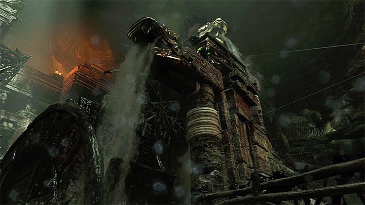 Cut the rope again and this time take an interest in the previously ignored (and shown in the picture 1) lower structure with serpents head - How to solve the gate opening puzzle of Eye of the Serpent in Cenotes? - Solving Riddles - Shadow of the Tomb Raider Game Guide