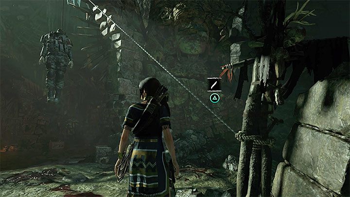 After you reach the vicinity of the corpse (picture 1), approach the rope on which it hangs - How to get a shotgun in Shadow of the Tomb Raider Game? - FAQ - Shadow of the Tomb Raider Game Guide