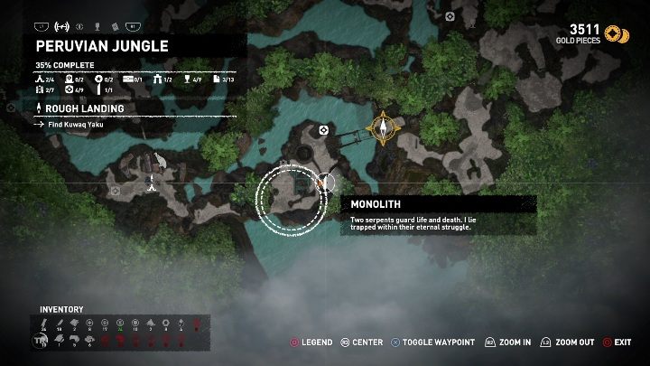 The monolith in Peruvian Jungle will give you the following hint: Two serpents guard life and death - Quechua monoliths in Shadow of the Tomb Raider Game - Monoliths - Shadow of the Tomb Raider Game Guide