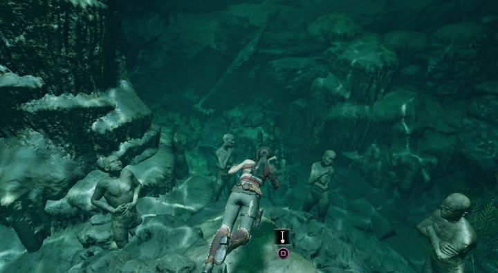 The third cache (3) is also under water in the crypt - Chests and survivalist cache in The Hidden City | Secrets in SotTR - The Hidden City - Shadow of the Tomb Raider Game Guide