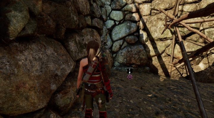 The fourth cache (4) is between stone walls, north from Village Caves campsite - Chests and survivalist cache in The Hidden City | Secrets in SotTR - The Hidden City - Shadow of the Tomb Raider Game Guide