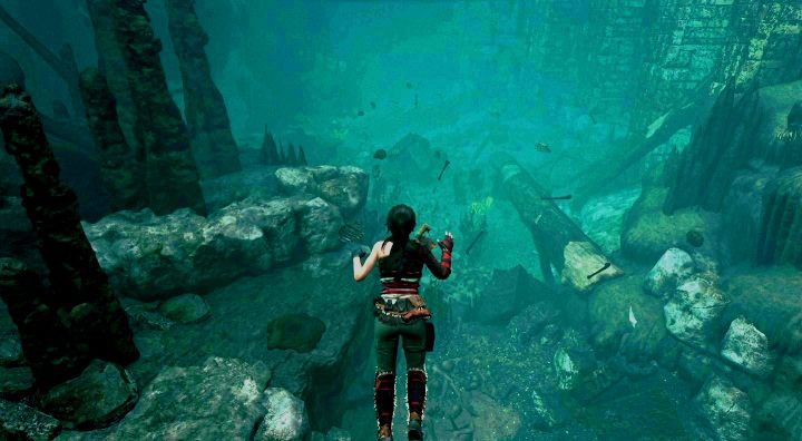 The seventh cache (7) is under water, in the tomb - Chests and survivalist cache in The Hidden City | Secrets in SotTR - The Hidden City - Shadow of the Tomb Raider Game Guide