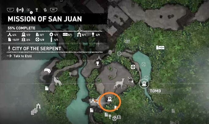 Tree of life tomb is located in the western part of the location - Challenge Tombs - Mission of San Juan in Shadow of the Tomb Raider - Challenge Tombs - Shadow of the Tomb Raider Game Guide