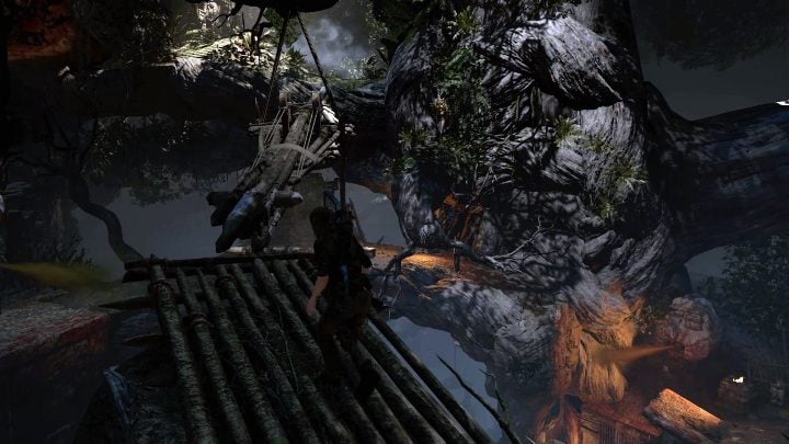 After returning to the top you can jump on a bridge made of boards - Challenge Tombs - Mission of San Juan in Shadow of the Tomb Raider - Challenge Tombs - Shadow of the Tomb Raider Game Guide