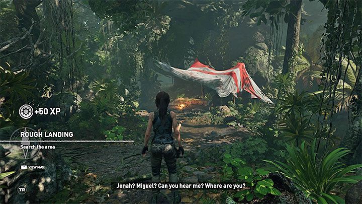 Start the linear walk through the jungle - Retrieving the knife and bow in Peruvian Jungle - Rough Landing - Peruvian Jungle - Shadow of the Tomb Raider Game Guide