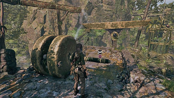 Go back down and examine another mechanism to the left of the bridge (shown above) - Solving the bridge riddle and fighting jaguar in Peruvian Jungle - Rough Landing - Peruvian Jungle - Shadow of the Tomb Raider Game Guide