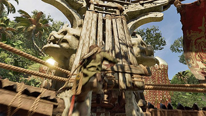 Having reached the highest shelf, walk across another beam and jump on the ledge near the red section of the central structure - Completing the Trial of the Eagle - Path to the Hidden City - Trial of the Eagle - Shadow of the Tomb Raider Game Guide