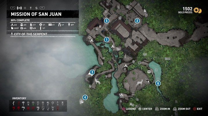 The most important locations connected to the Star Crossed side quest have been marked in the picture above - Mission of San Juan side quests in Shadow of the Tomb Raider - Side Quests - Shadow of the Tomb Raider Game Guide