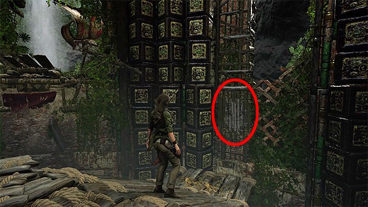 Reach the wall shown above (you have to bounce off to reach the upper ledge) - How to complete the Trial of the Eagle in Shadow of the Tomb Raider Game? - Solving Riddles - Shadow of the Tomb Raider Game Guide