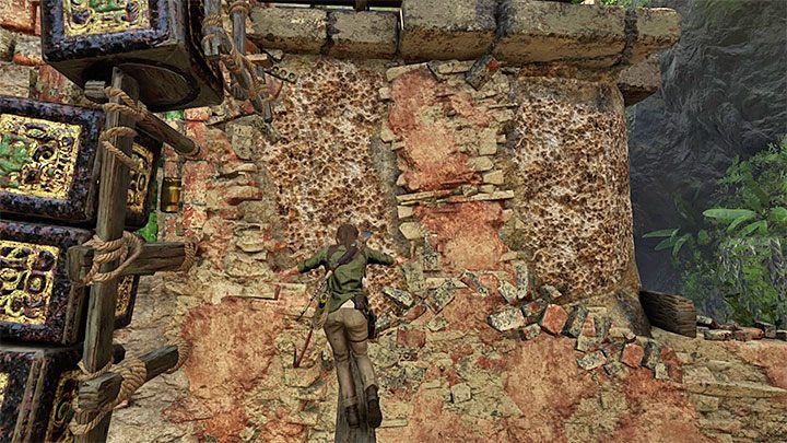 Use the beam to reach the two climbing walls shown on the picture - How to complete the Trial of the Eagle in Shadow of the Tomb Raider Game? - Solving Riddles - Shadow of the Tomb Raider Game Guide