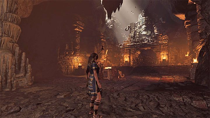 The riddle starts soon after entering the location called the Head of the Serpent, namely after sliding down the rope to the big hall with a barricade - as shown above - Completing the Trial of the Serpent in Shadow of the Tomb Raider - Solving Riddles - Shadow of the Tomb Raider Game Guide