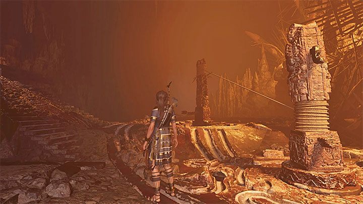 Get near the barricade and examine the two columns - Completing the Trial of the Serpent in Shadow of the Tomb Raider - Solving Riddles - Shadow of the Tomb Raider Game Guide