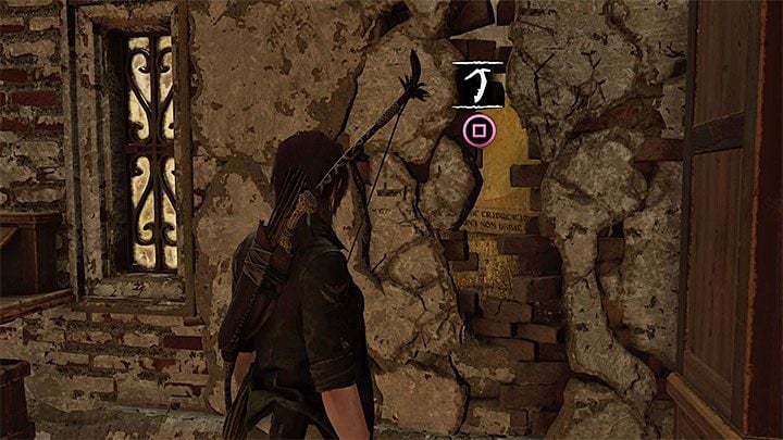 Another damaged wall can be found on the floor - How to solve the way of the cross puzzle beneath the library in San Juan? - Solving Riddles - Shadow of the Tomb Raider Game Guide