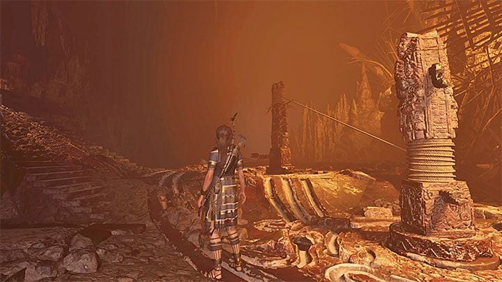 Jump towards the climbable wall and then slide down the rope - Exploration of the Belly and Head of the Serpent - The Hidden City - The Hidden City - Shadow of the Tomb Raider Game Guide
