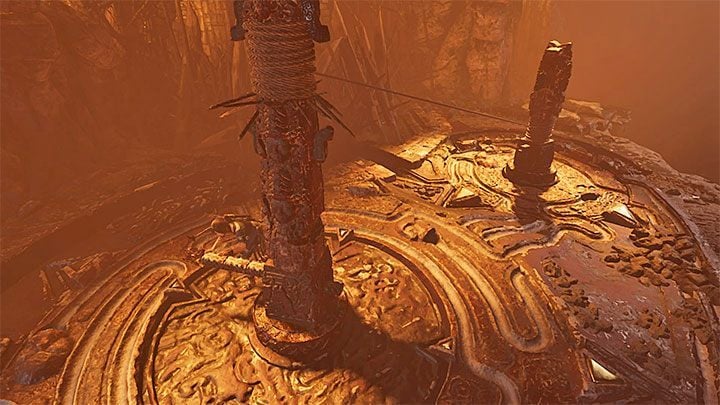 Approach the lever near the taller pillar and start pushing it - Exploration of the Belly and Head of the Serpent - The Hidden City - The Hidden City - Shadow of the Tomb Raider Game Guide