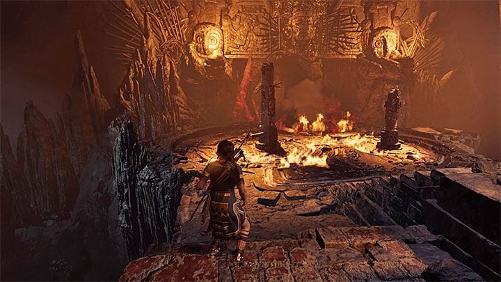 The last step is obvious - interact with the mechanism presented in the picture 1 to set the substance on fire - Exploration of the Belly and Head of the Serpent - The Hidden City - The Hidden City - Shadow of the Tomb Raider Game Guide
