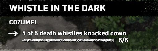 If you want to finish the challenge Whistle in the Dark you have to shoot down 5 death whistles - Challenges in Cozumel| Secrets in Shadow of the Tomb Raider - Cozumel - Shadow of the Tomb Raider Game Guide