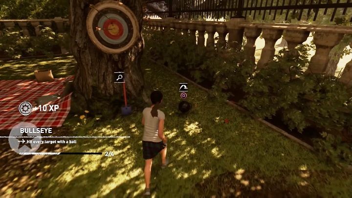 The Bullseye challenge consists in throwing a ball at four different targets on the playground - Challenges in Croft Manor | Secrets in Shadow of the Tomb Raider - Croft Manor - Shadow of the Tomb Raider Game Guide