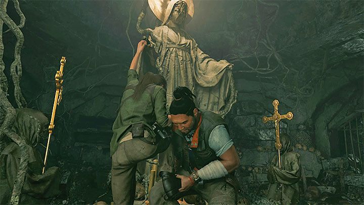 Approach Jonah and press the conversation button - Exploring the secret crypt and finding the Silver Box - Via Crucis - Mission of San Juan - Shadow of the Tomb Raider Game Guide