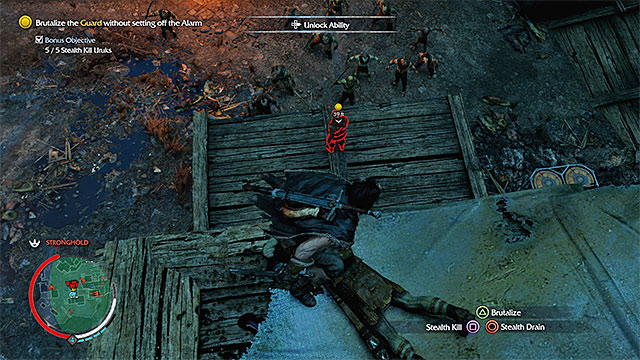 You need to stand on the small rooftop above your target - Display of Power (dagger) | Weapon Missions - Weapon Missions - Middle-earth: Shadow of Mordor Game Guide