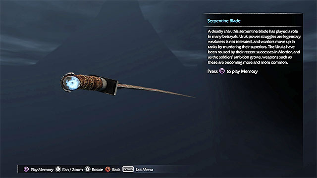 After you add the artifact to your inventory, locate the interactive spot shown in the above screenshot and play the memory - List of artifacts: Udun | Collectibles - Artifacts - Artifacts - Middle-earth: Shadow of Mordor Game Guide