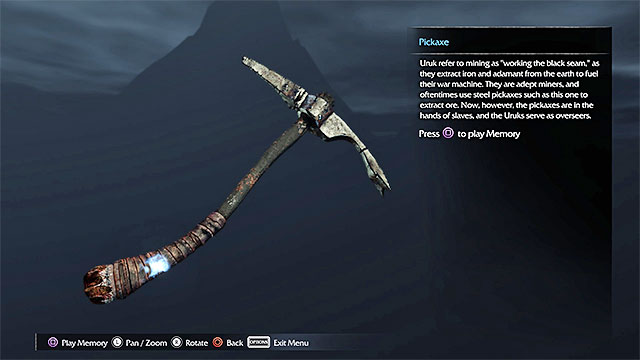 After you add the artifact to your inventory, locate the interactive spot shown in the above screenshot and play the memory - List of artifacts: Udun | Collectibles - Artifacts - Artifacts - Middle-earth: Shadow of Mordor Game Guide