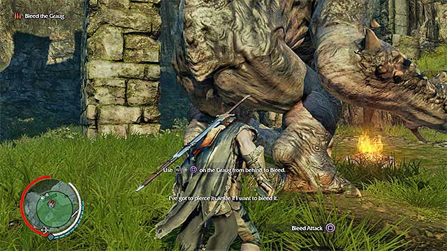 The process of defeating the graug comprises several steps, where each of the steps is thoroughly explained by your ally (and in this walkthrough also :)) - 15: Hunting Partners | Main missions - Main missions - Middle-earth: Shadow of Mordor Game Guide