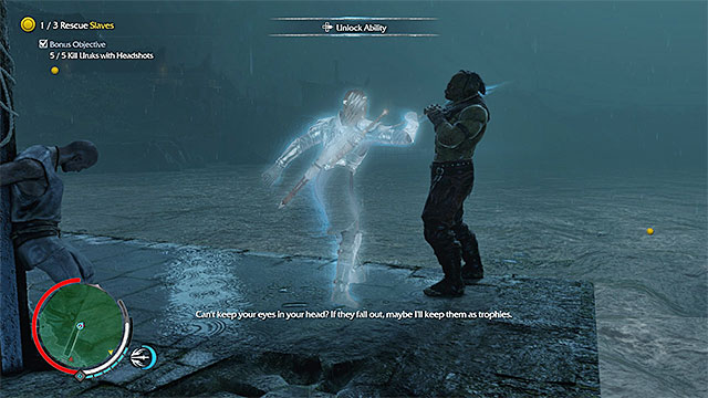 You can easily reach the prisoners, e.g. thanks to teleportation - The Evil Eye | Outcast Rescue Missions - Outcast Rescue Missions - Middle-earth: Shadow of Mordor Game Guide