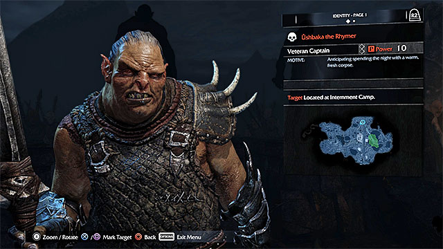 The window of an example member of Saurons Army- you can learn his rank and power level - Basic information | Saurons Army (Nemesis System) - Saurons Army (Nemesis System) - Middle-earth: Shadow of Mordor Game Guide
