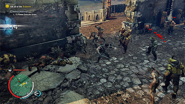 Try to attack only these orcs who are the mission targets - Cutting the Lines (sword) | Weapon Missions - Weapon Missions - Middle-earth: Shadow of Mordor Game Guide